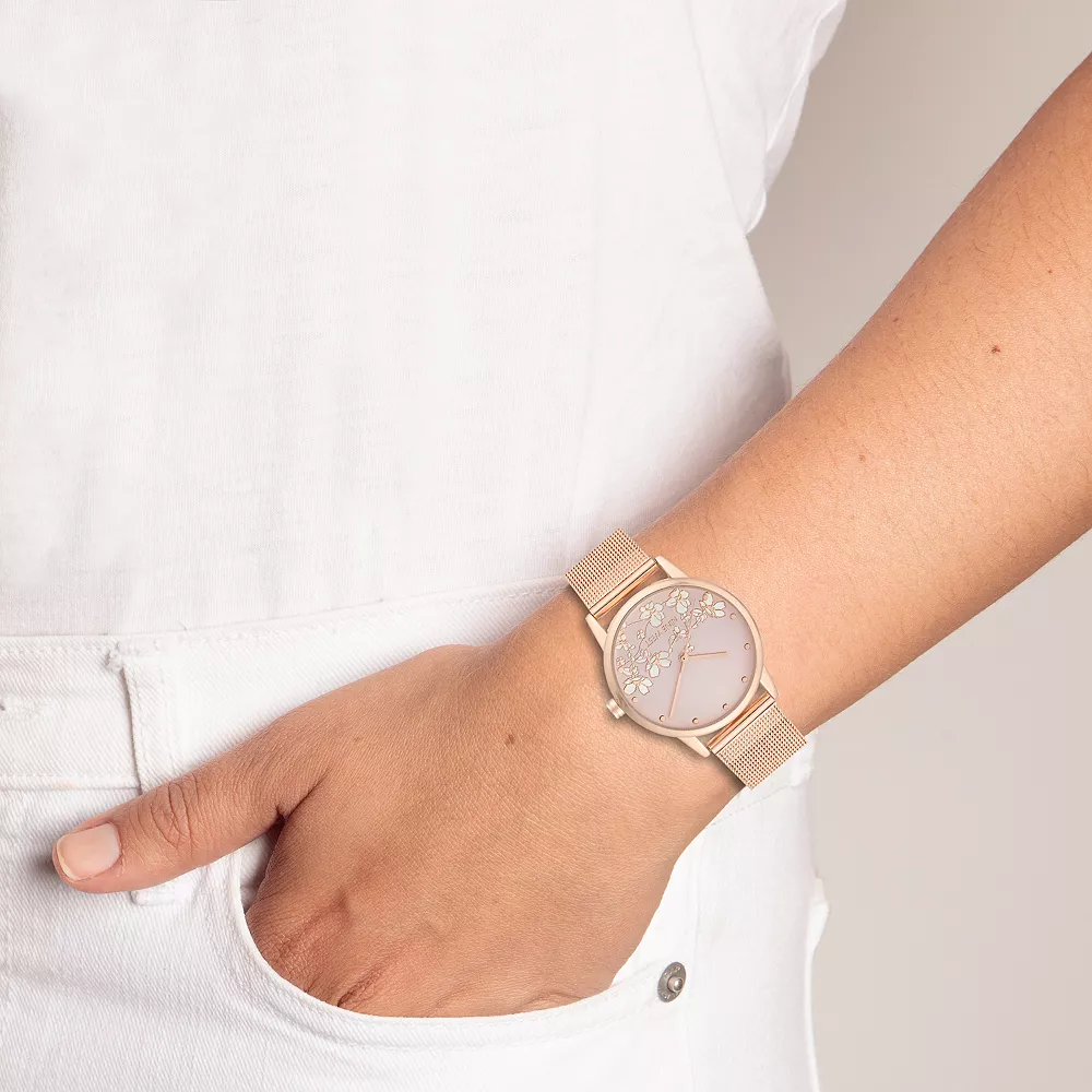 Nine West Women's Stainless Steel Mesh Bracelet Watch with Flower Dial 8 Nine West Women's Stainless Steel Mesh Bracelet Watch with Flower Dial - Image 6