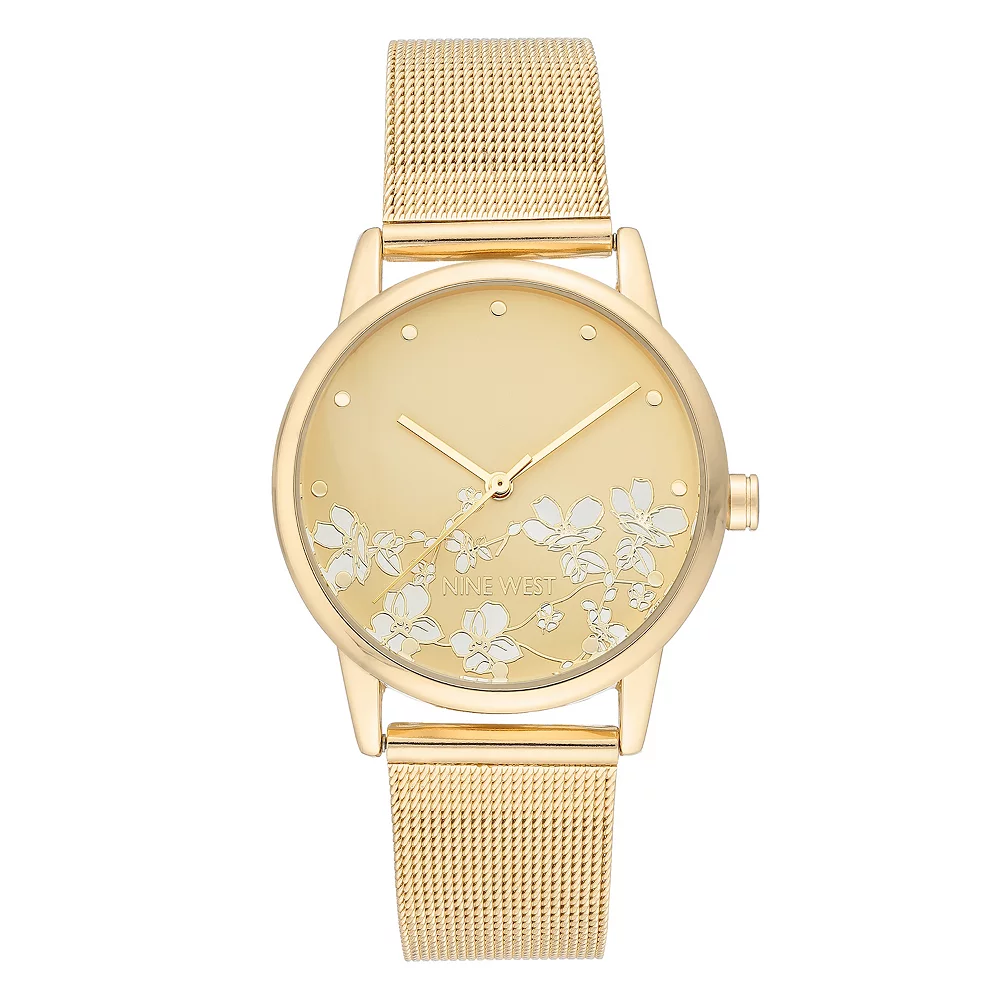 Nine West Women's Stainless Steel Mesh Bracelet Watch with Flower Dial 3 Nine West Women's Stainless Steel Mesh Bracelet Watch with Flower Dial