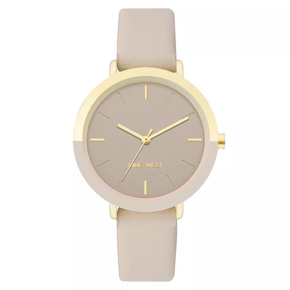 Nine West Women's Tan Faux Leather Strap Watch with Two Tone Case 3 Nine West Women's Tan Faux Leather Strap Watch with Two Tone Case