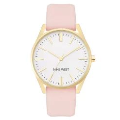 Nine West Women's Faux Leather Strap Watch -Nine West shop 5857490 Gold Tone Pink