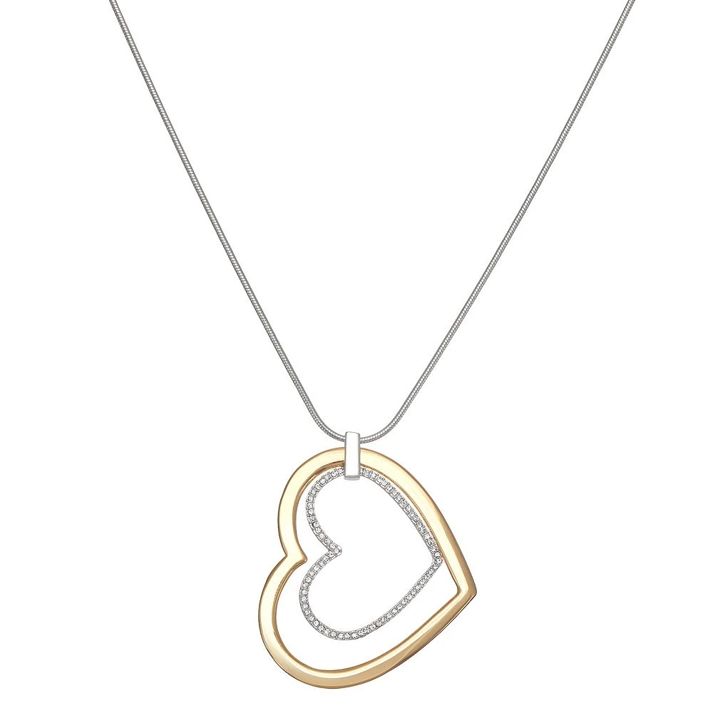 Nine West Silver Tone Pave Heart Pendant Necklace 3 Nine West Silver Tone Pave Heart Pendant Necklace