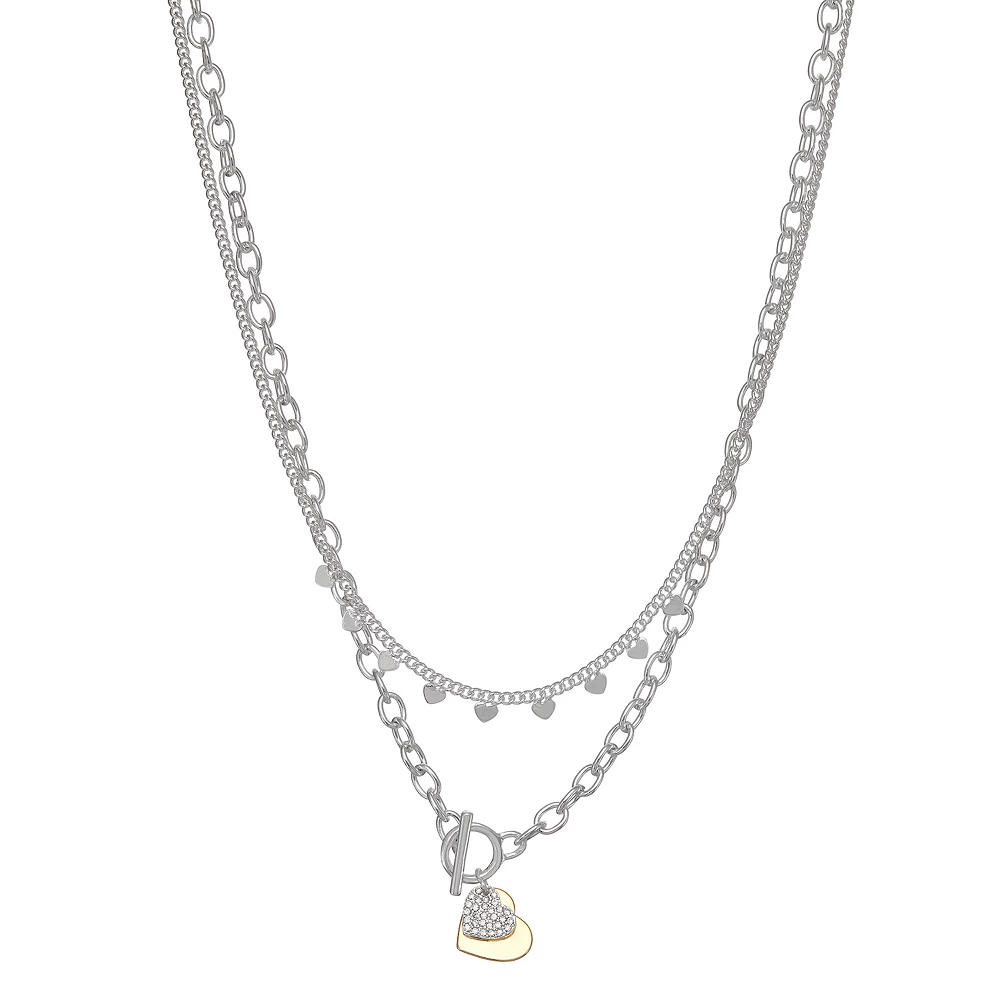 Nine West Silver Tone Double Row Heart Charm Necklace 3 Nine West Silver Tone Double Row Heart Charm Necklace