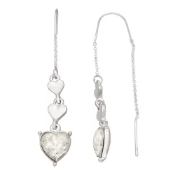 Nine West Silver Tone Triple Heart Threader Earrings