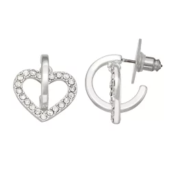 Nine West Silver Tone Heart Post Hoop Earrings