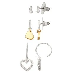 Nine West Silver Tone Heart Trio Earring Set