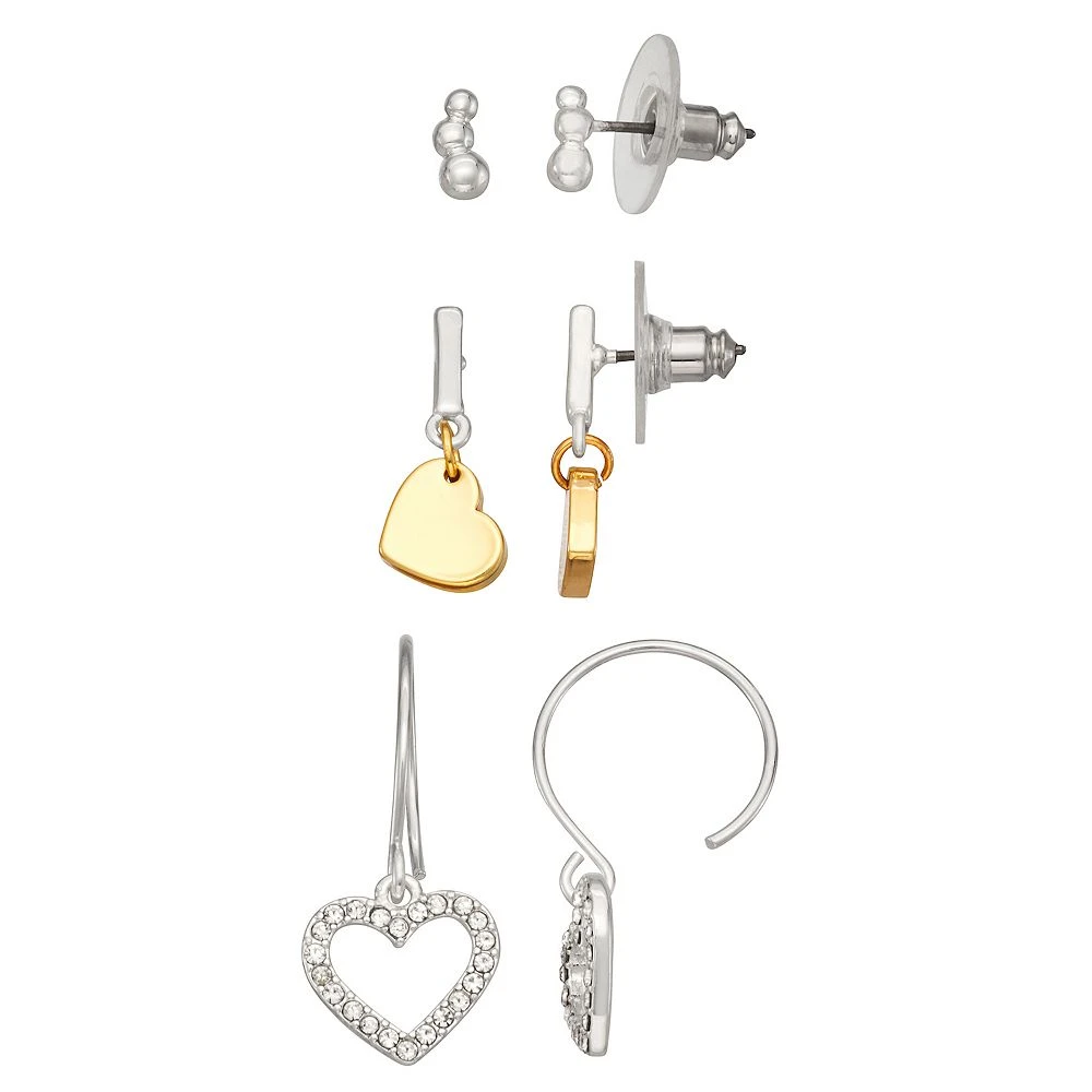 Nine West Silver Tone Heart Trio Earring Set 3 Nine West Silver Tone Heart Trio Earring Set