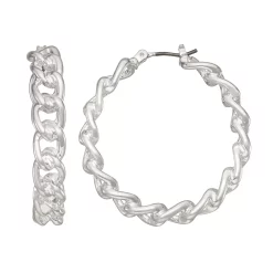Nine West Silver Tone Chain Link Click-It Hoop Earrings