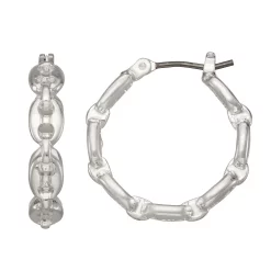 Nine West Silver Tone Chain Link Click-It Hoop Earrings