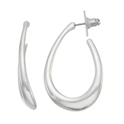 Nine West Silver Tone Elongated Hoop Earrings