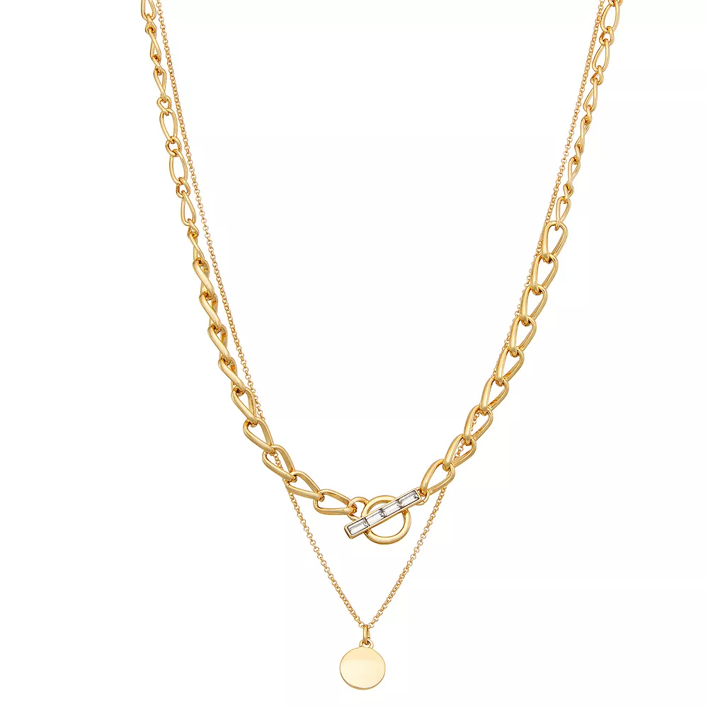 Nine West Gold Tone Crystal Chunky Multi-Row Chain Necklace 3 Nine West Gold Tone Crystal Chunky Multi-Row Chain Necklace