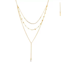 Nine West Gold Tone Crystal Triple-Row Layered Y-Necklace
