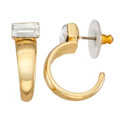 Nine West Gold Tone Crystal Bar C-Hoop Earrings