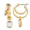 Nine West Gold Tone Crystal Double-Layer Drop Hoop Earrings 1 Nine West Gold Tone Crystal Double-Layer Drop Hoop Earrings -Nine West shop 6015489
