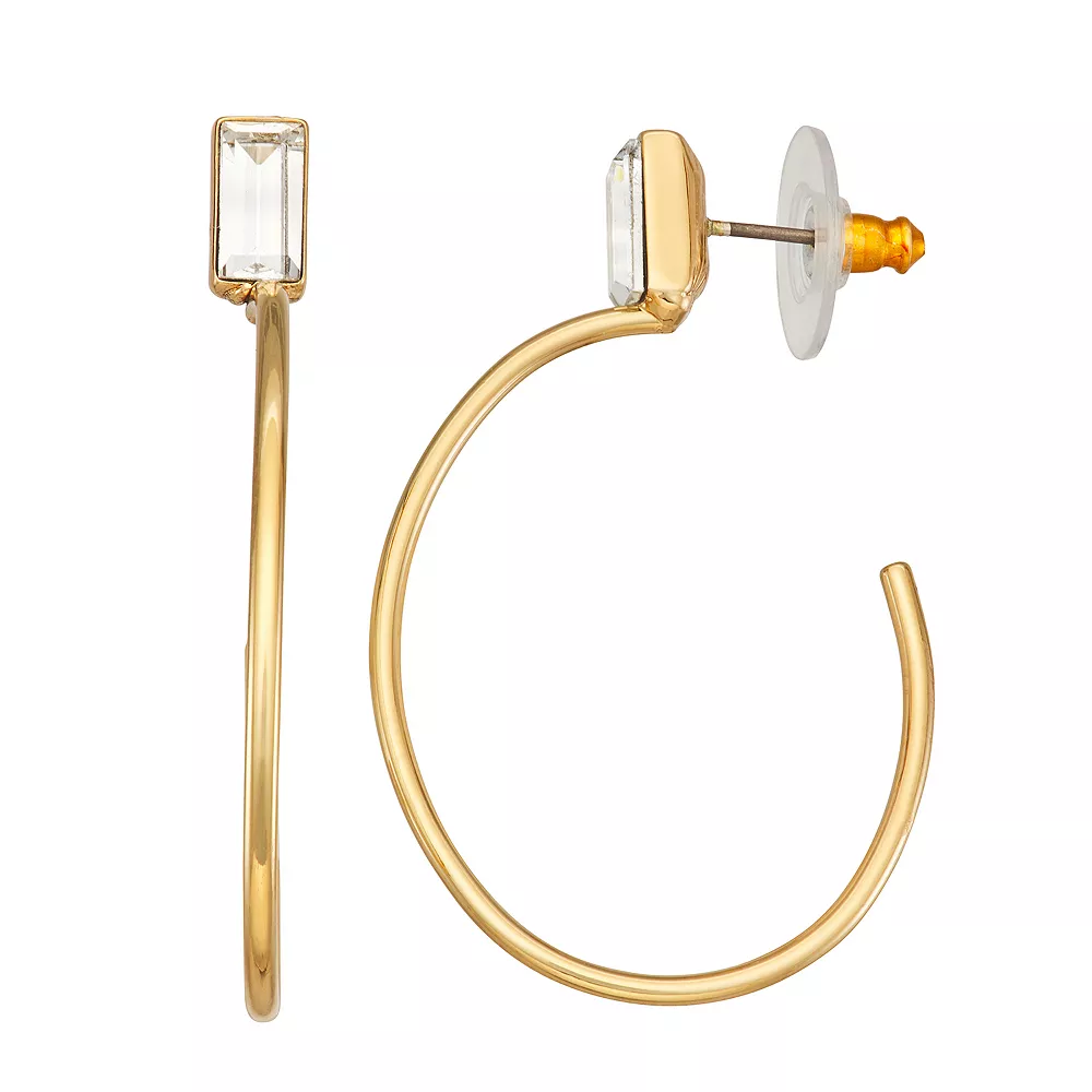 Nine West Gold Tone Crystal Baguette C-Hoop Earrings 3 Nine West Gold Tone Crystal Baguette C-Hoop Earrings