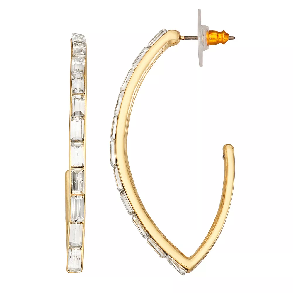 Nine West Gold Tone Crystal Teardrop C-Hoop Earrings 3 Nine West Gold Tone Crystal Teardrop C-Hoop Earrings