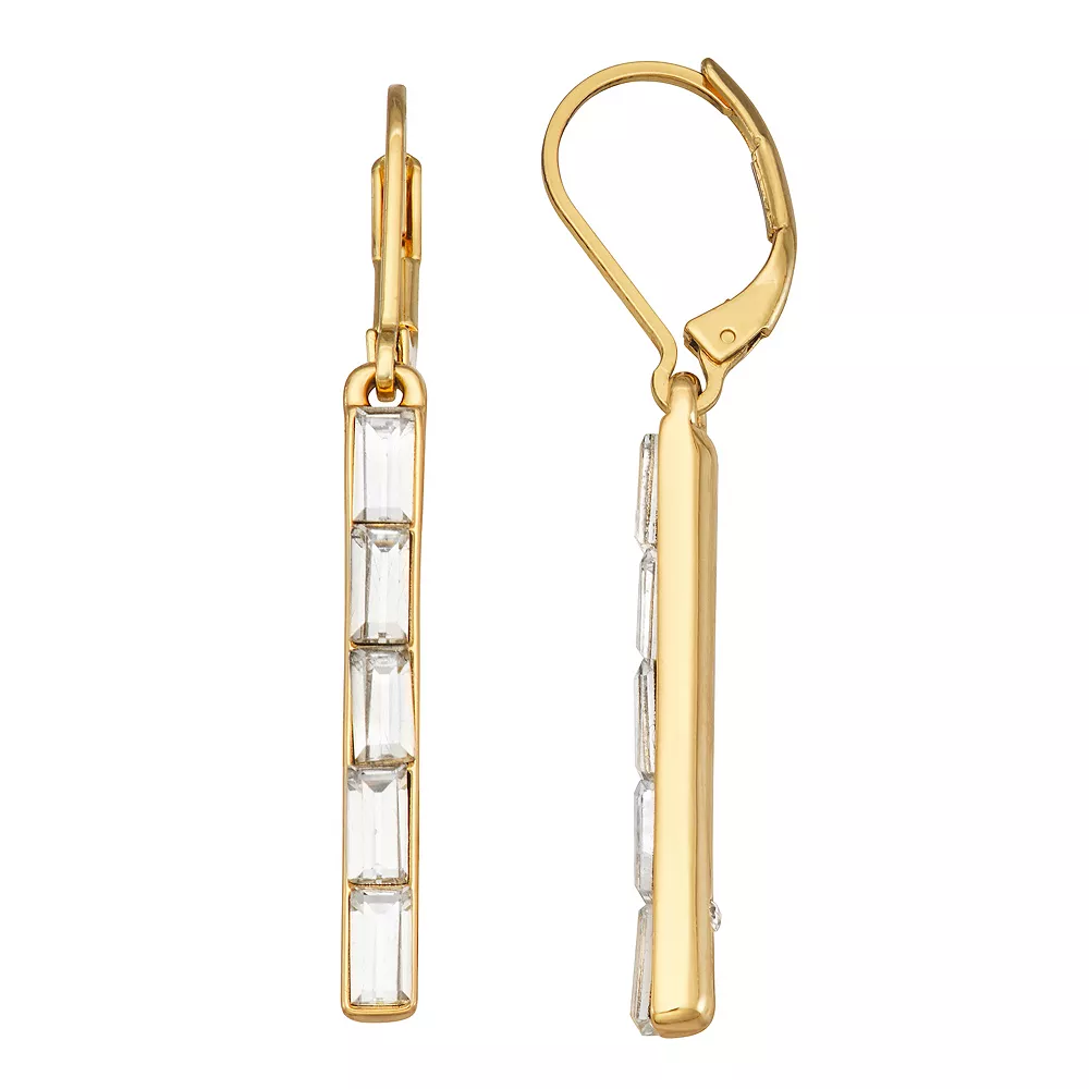 Nine West Gold Tone Crystal Baguette Linear Drop Earrings 3 Nine West Gold Tone Crystal Baguette Linear Drop Earrings