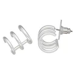 Nine West Silver Tone Three Row Hoop Earrings