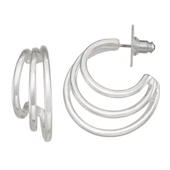 Nine West Silver Tone Three Ring Hoop Earrings