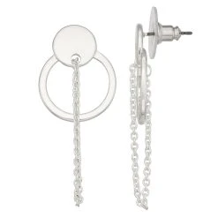 Nine West Silver Tone Doorknocker Chain Stud Earrings