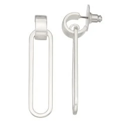 Nine West Silver Tone Long Oval Hoop Earrings