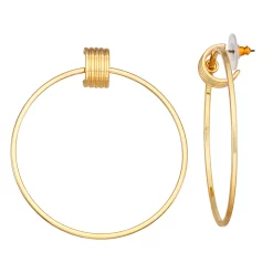 Nine West Gold Tone Medallion Drop Hoop Earrings
