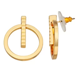 Nine West Gold Tone Open Circle Bar Stud Earrings