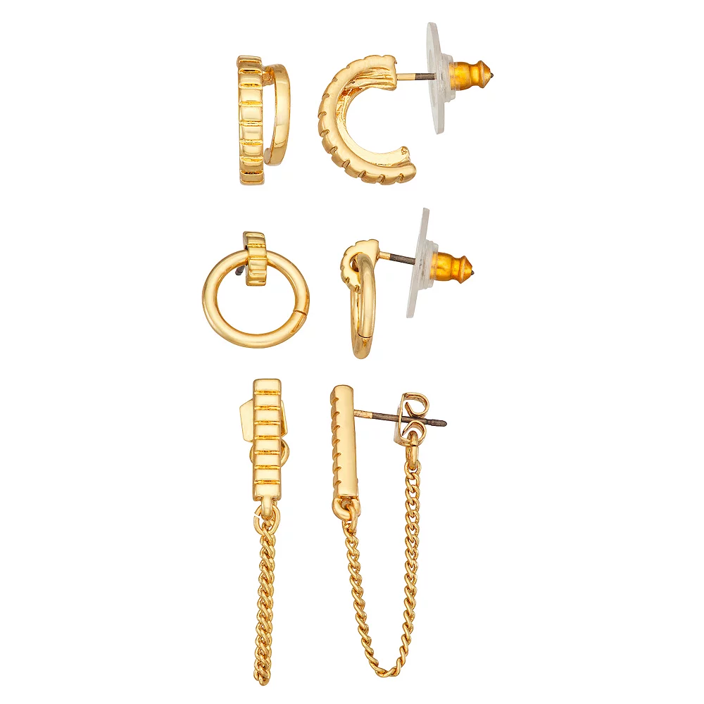 Nine West Gold Tone Earrings 3-Pack Set 3 Nine West Gold Tone Earrings 3-Pack Set