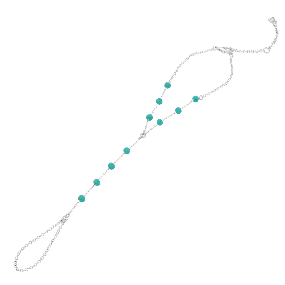 Nine West Silver Tone Aqua Beaded Hand Chain 3 Nine West Silver Tone Aqua Beaded Hand Chain
