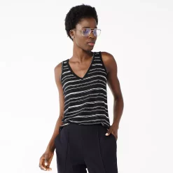 Women's Nine West Easy V-Neck Tank -Nine West shop 6171582 Black White Stripe